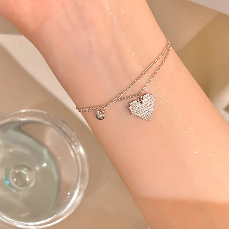 Sweet Girls Sparkling Hollow Heart Delicate Chain Bracelet Party Jewelry Gifts